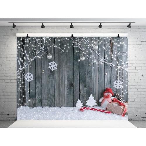 VinylBDS Gray Wood Backgrounds For Photo Studio Christmas With Snowman Scenic Photography Backdrops Children Gingerbread