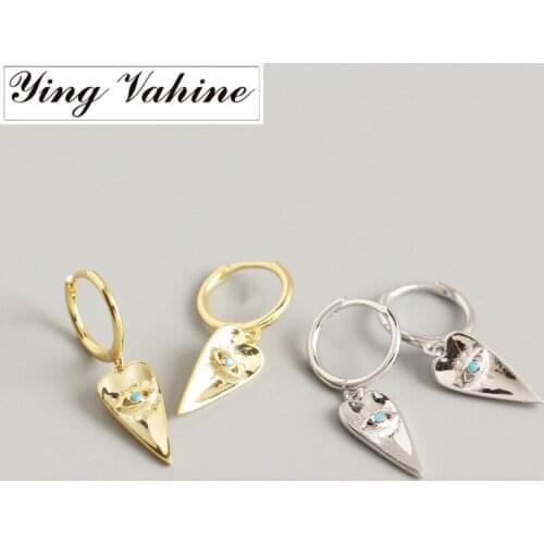 Ying Vahine 100% 925 Sterling Silver Blue Eyes Small Heart-shaped Pendant Drop Earrings for Women