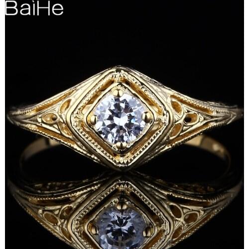 BAIHE Solid 10K Yellow Gold 0.5ct Genuine AAA Graded Cubic Zirconia ring for Women Trendy Gift Fine Jewelry Cubic Zirconia Ring