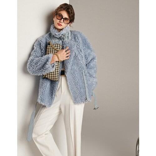 2020 Hot Women Winter Real sheep shearling Jacket Lady Motorcycle genuine fur pashmina coat Outerwear