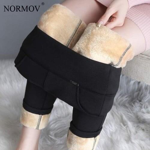 NORMOV Winter Thick Leggings Keep Warm Plus Size Women Thermal Legging with Pockets High Waist Casual Velvet Leggings Women 5Xl