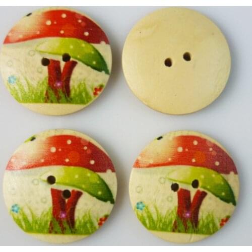 20PCS 30MM Mushroom Painting Wooden 2-Holes Buttons Coat boots Sewing Clothes Accessories MCB-182