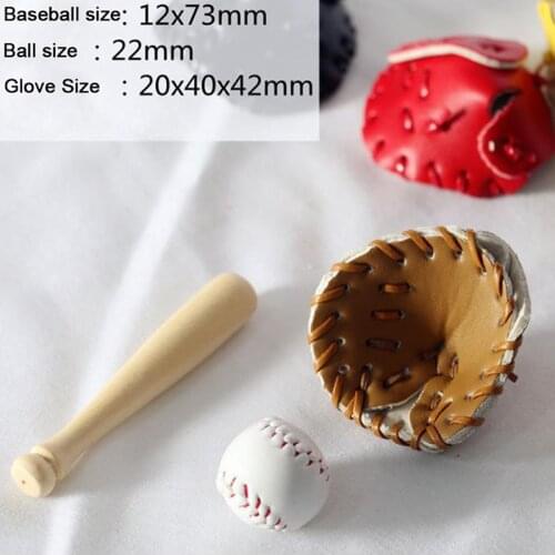 3Pcs/Set 1/12 Dollhouse Mini Baseball Bat Glove and Ball Model Game Ornaments