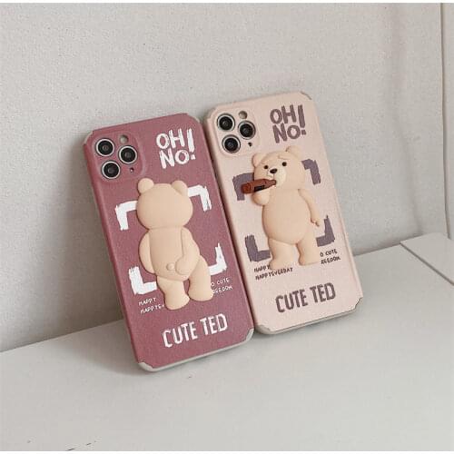 3D Teddy Bear Cartoons Phone Case For redmi note 10 9 8 8p 7 redfmi k30 k40 k20 10x Cute Trend Creative Couple Cover