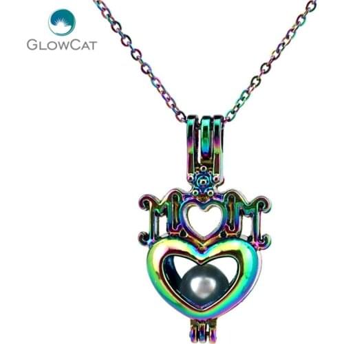 C562 COLORS lovely Mom Heart Beads Cage Necklace Pendant Aroma Essential Oil Diffuser Locket Necklace