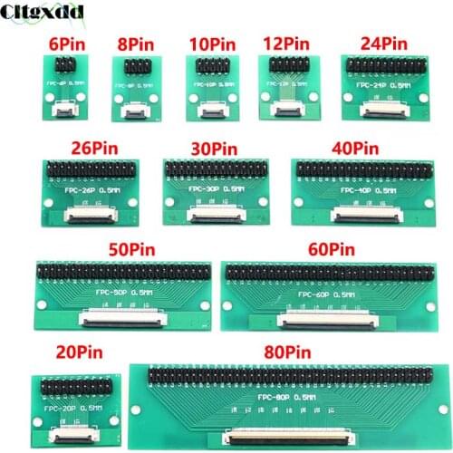 DIY FPC FFC Cable Connect Board 8 10 12 20 24 26 30 40 50 60 80 Pin 0.5mm Pitch Connector to 2.54 1.0mm Inch Pitch Through Hole