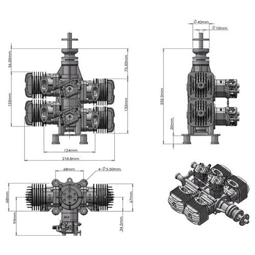 DLE120 T4 RC Airplane Gasoline Engine Power Four-Cylinder Two-Stroke Side Exhaust Natural Wind-Cooled 120CC Displacement