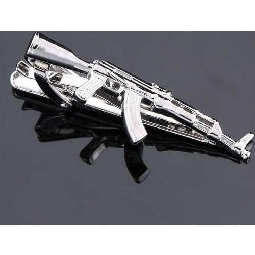DY High quality brass, silvery semi automatic submachine gun tie clip Mens high-end business wedding tie clips Free Delivery