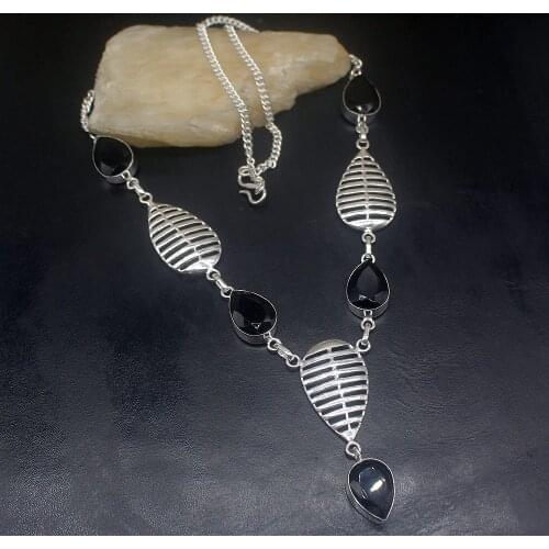 Gemstonefactory Jewelry Big Promotion 925 Silver Attractive Design Black Onyx Ladies Women Chain Necklace 47m 202101723