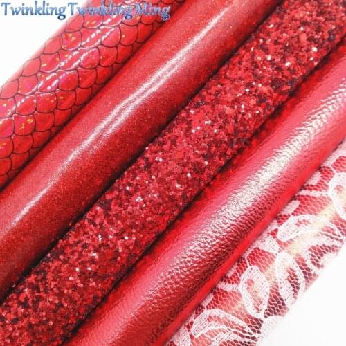 RED Chunky Glitter Canvas Sheet, 8"x11" Glitter Sheets, LACE Faux Leather Sheet For Hair Bow & Earring Fabric XM071