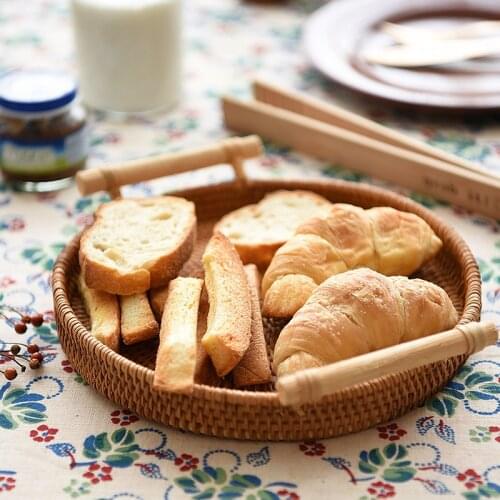Handmade Vine Woven Tray Disc Bread Fruit Snack Teacup Tea Tray Coffee Table Storage Basket Sewing Basket