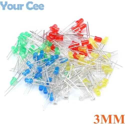 100pcs/lot 3MM LED Diode Kit Mixed Color Red Green Yellow Blue White
