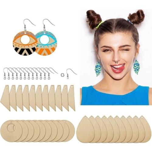 60 Pieces Unfinished Wooden Earrings Pendants Blank Jewelry Making DIY Crafts G2AF