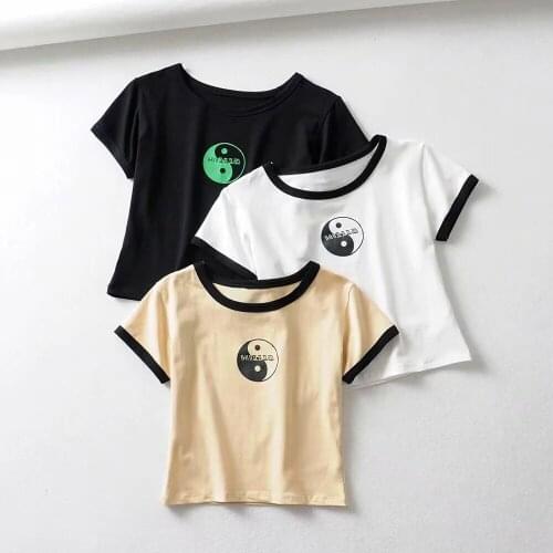 New Summer Women Crop Top Girls Tai Chi Black White Beige Short Sleeve Tights T-shirt