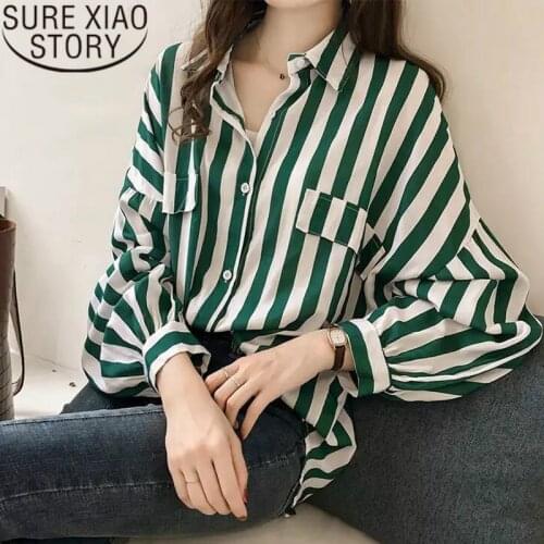 New Fashion Womens Tops And Blouses Elegant Blouse Women Striped Blouse Shirt Long Sleeve Women Shirts Plus Size Tops 1728 50
