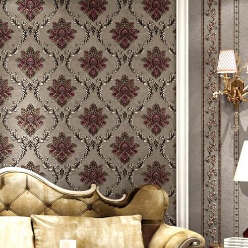 European style non-woven wallpaper classic wall paper roll purple/grey wallcovering luxury wallpaper floral papel