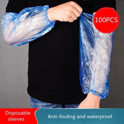 Disposable Sleeves PE Plastic Transparent Sleeves Waterproof And Antifouling Household Kitchen Sleeves 100 Pcs