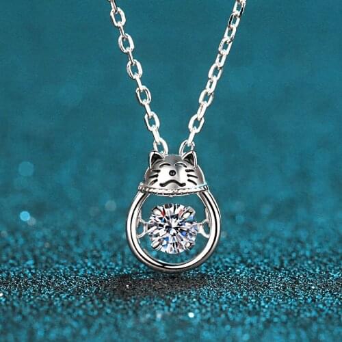Passed Diamond Test Perfect Moissanite Necklace 925 Sterling Silver 0.3CT Necklace Cat Pendant Fine Jewelry Luxury Fashion Gifts