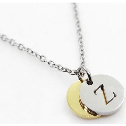 Stainless Steel Initial Alphabet Z Necklace Pendant Women Men Jewelry Stainless Steel Round Coin Letter Necklace Jewelry