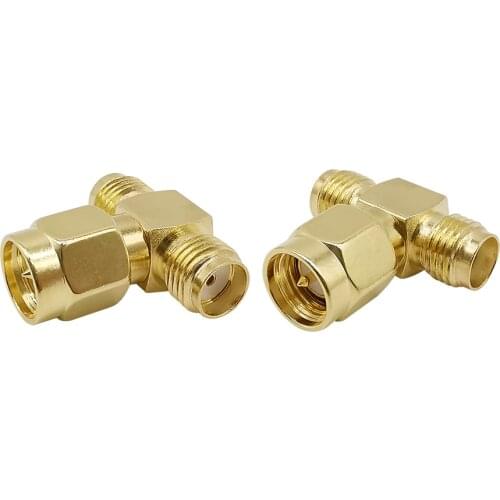 2Pcs SMA Male Female T Shape 3 Way SMA Connector SMA Male Plug to Two Double Female Jack RF Connector Splitter Antenna Converter