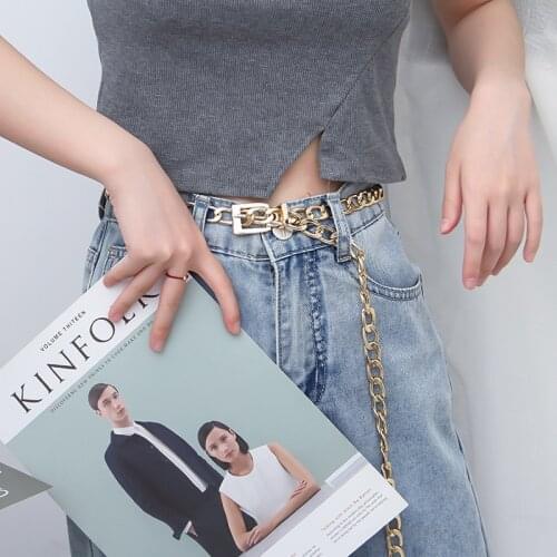 Chain Belts For Women Punk Cowboy Fashion Trouser WomenS Jeans Without Buckle Waistband Designer 2021 Trend Alloy Women Belt A1