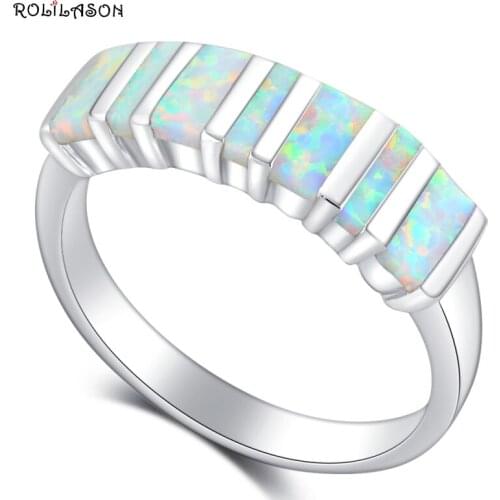 ROLILASON Party Gifts for Ladies White Fire Opal silver plated Rings USA Sz #5#6#7#8#9#10 OR857
