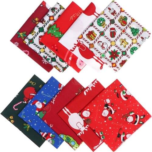 10pcs/set 25x25cm Christmas Cotton Cloth Sewing Fabric for Patchwork Needlework DIY Handmade Material Christmas Decorations Home