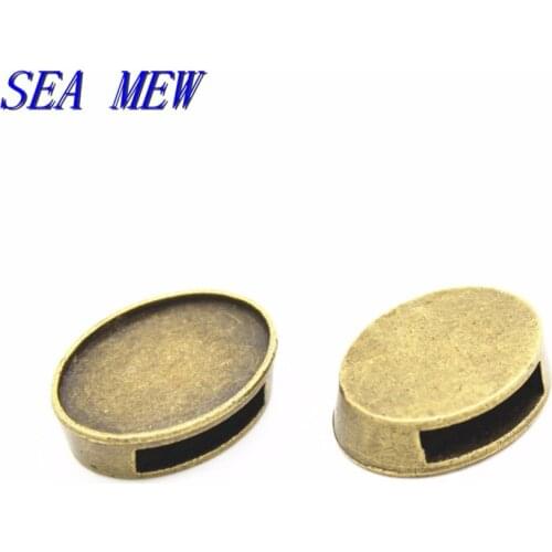 SEA MEW 50PCS 18*13mm Oval Base Antique Bronze Plated Bead Metal Alloy Bead Settings For Jewelry Making