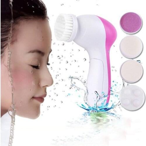 New 1 Set 5 in 1 Electric Wash Face Brush Facial Cleansing Device Skin Pore Cleaner Body Cleaning Massage Beauty Massager Brush
