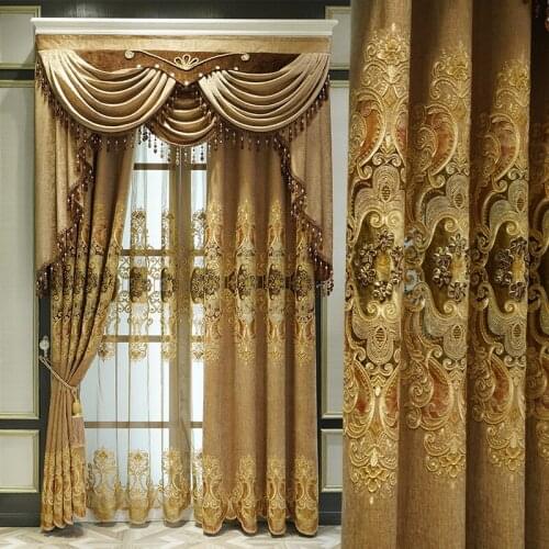 European Style Embroidered Chenille Curtains Heat Insulation and Shading Finished Custom Curtains for Living Dining Room Bedroom