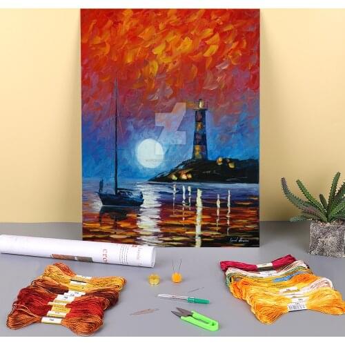 Lighthouse Printed Fabric 11CT Cross Stitch Patterns Embroidery DMC Threads Sewing Knitting Craft Hobby Design Gift