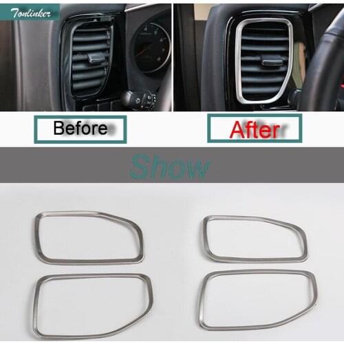 Tonliner 2 Pcs DIY Car Style Stainless Steel Both Sides Dashboard Outlet Cover Case stickers for Mitsubishi Outlander 2013-16