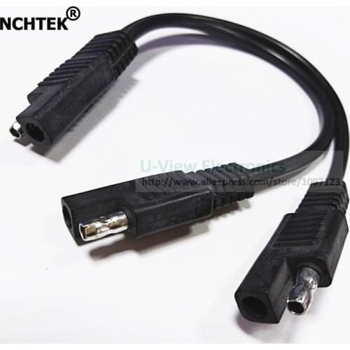 NCHTEK BLACK 1 to 2 SAE Power Extension Cable Adapter Connector 2Pin Quick Connect Disconnect Plug About 30CM/Free Shipping/6PCS