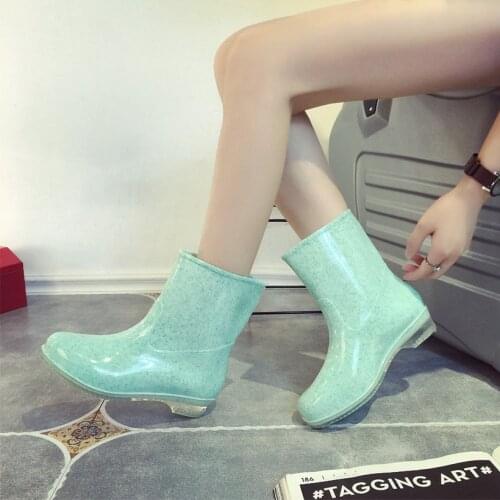 Spring velvet boots female boots -in-tube water shoes fashion shoes slip overshoes rubber rian boots rainboots