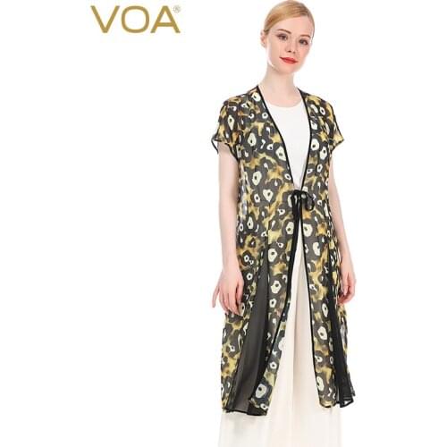 VOA Beige Polka Dot Beach Wind Shoulder Short Sleeve Light Transparent Lace Medium Length Sunprotective Clothing Female AE51