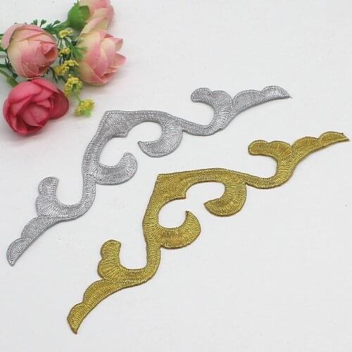 YACKALASI 5 Pieces/Lot Gold Embroidered Applique Gold Metallic patches Gold Silver 18CM*4.5CM