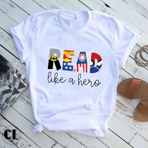 Womens T-shirt Read Like A Hero Print Summer Short Sleeve 90s Ullzang Casual Tees Harajuku Tops Female T Shirt Woman Clothing