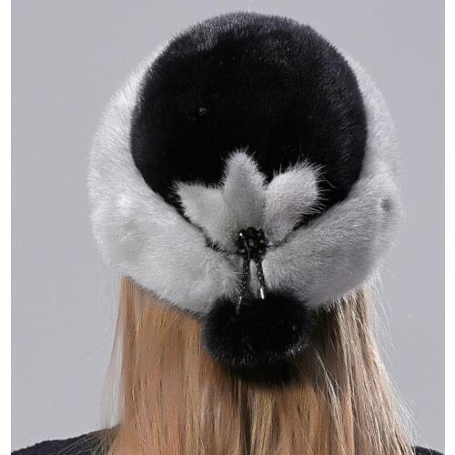 Winter Hat Women Luxury Stylish Warm Natural Mink Fur Caps Windproof Full Pelt Elegant Snow Headwear