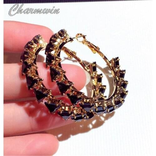 Korea Exaggeration Hoop Earrings For Women Earrings New Fashion Jewelry Trend Round Rhinestone Big Earrings