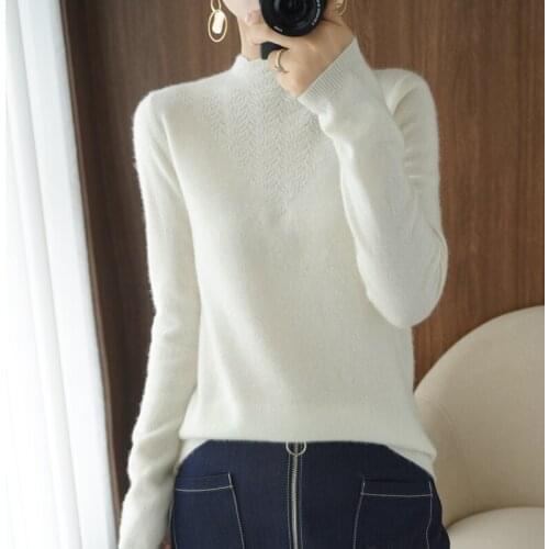 Winter Womens Sweaters Female Pullover Chin Turtleneck Long Sleeve 100% Wool Knitted Tops Soft Clothing Pull Femme Jumpers Warm