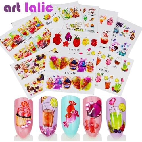18 Sheets Nail Sticker Water Transfer Stickers Mixed Colorful Fruit Cake Candy Decals Wraps Tip Nail Art DIY Decoration Manicure