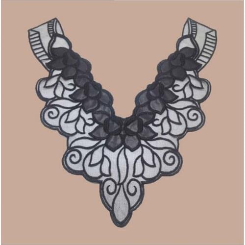 34 x 31 cm Black Flower Mesh Lace Collar Applique for Garment Apparel Sewing On