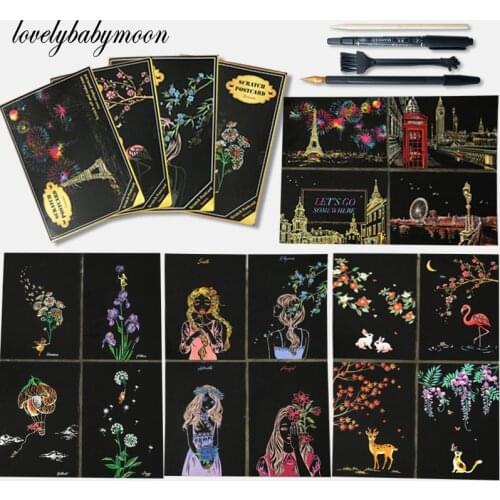 4Pcs/set Magic Colorful Drawing Board Paper Painting Scraping Children Kids learning Education Toys Painting Doodle Scratch Toys