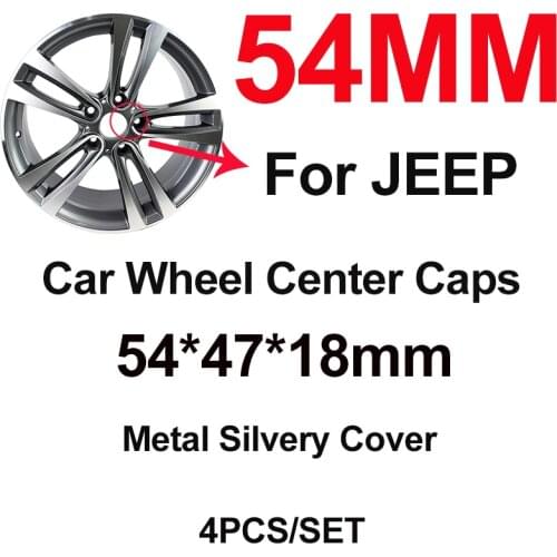 4pcs Metal Silvery Cover + Letter 54mm Auto Car Wheel Rim Center Cap Accessory Hubcap for Cherokee Liberty Rubicon Wrangler