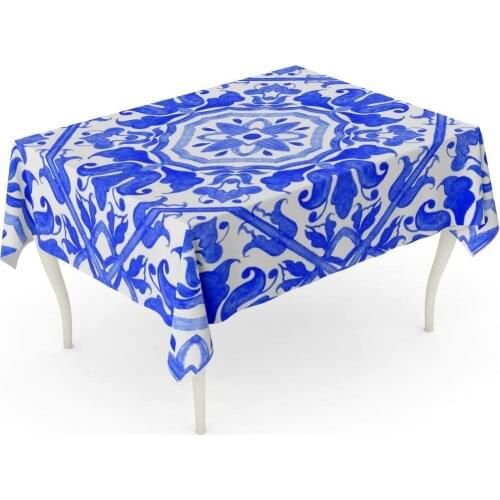 Watercolor Talavera Portuguese Azulejo Tiles Blue and White Gorgeous Patterns Smartphones Towels Linens Ceramic Table Cloth