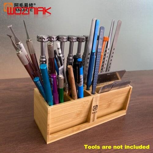 AMAOE Bamboo storage rack M63 Screw holder Tweezers steel mesh Cellphone Repairs Tool storage box