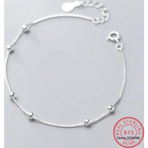 925 Sterling Silver Bracelet Tiny Thin Beads Box Chain Bracelet for Women Simple Charm Bracelets & Bangles Wedding Jewelry