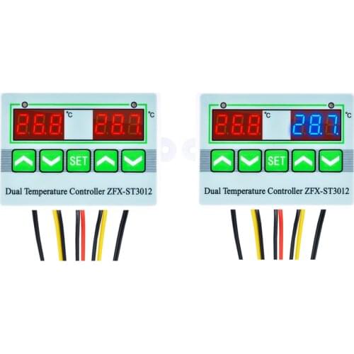 AC 220V 12V 24V Digital LED Dual Temperature Controller Regulator Thermostat for Incubator Control Switch Dual Sensor Probe