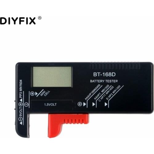 DIYFIX BT168D LCD Digital Battery Tester Battery Capacity Check Power Level for 9V 1.5V Button Cell AAA AA Batteries