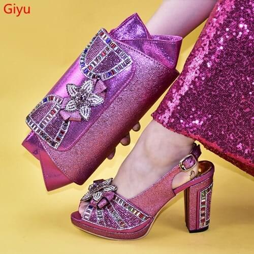 Doershow charming Shoes and Bags To Match Shoes with Bag Set Decorated with Rhinestone Wedding Shoe and Bag Sets !HLC1-24